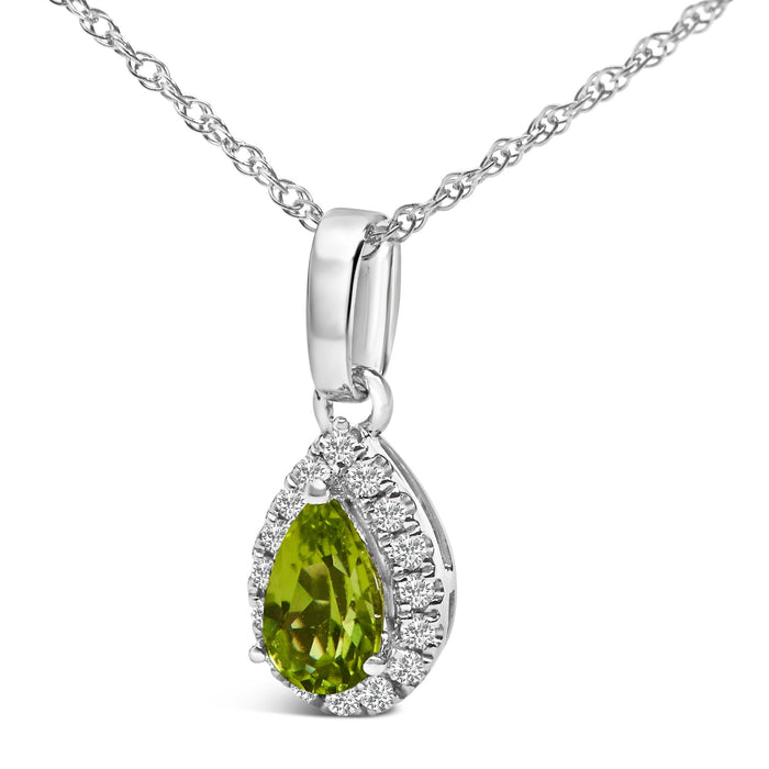 Collar con colgante de halo en forma de pera con gema de 5x3mm y detalle de diamante en oro blanco de 10K, foto 14