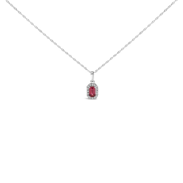 5x3mm Gemstone and Diamond Accent Halo Octagonal Shape Pendant Necklace in 10K White Gold, photo 1