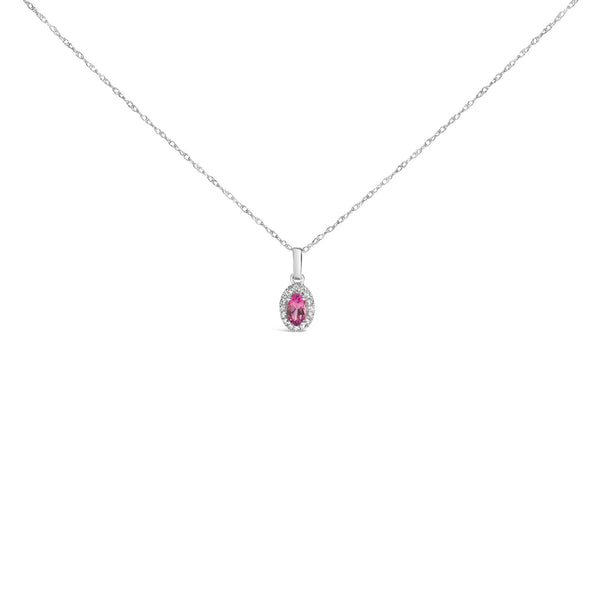 5x3mm Gemstone and Diamond Accent Halo Oval Shape Pendant Necklace in 10K White Gold, photo 1
