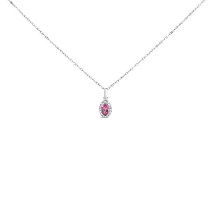 5x3mm Gemstone and Diamond Accent Halo Oval Shape Pendant Necklace in 10K White Gold, photo 1