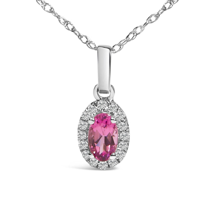 5x3mm Gemstone and Diamond Accent Halo Oval Shape Pendant Necklace in 10K White Gold, photo 5