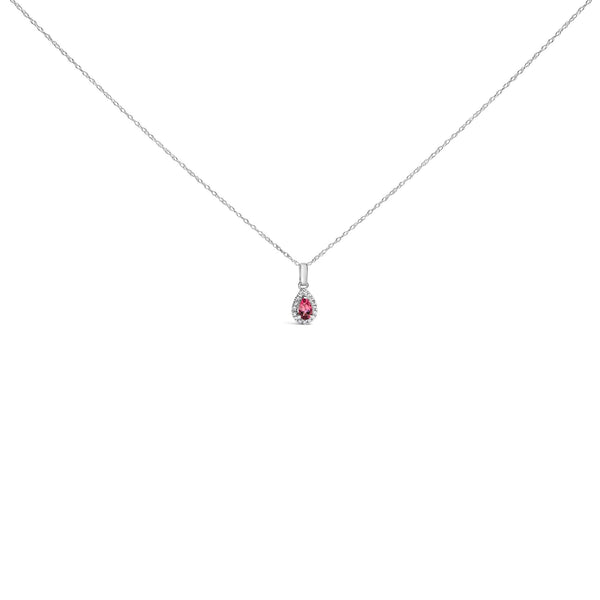 5x3mm Gemstone and Diamond Accent Halo Pear Shape Pendant Necklace in 10K White Gold, photo 1