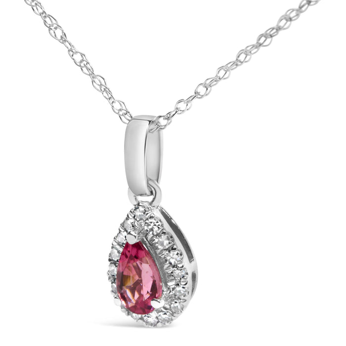 Collar con colgante de halo en forma de pera con gema de 5x3mm y detalle de diamante en oro blanco de 10K, foto 13