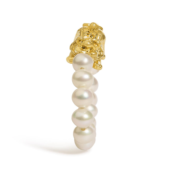 Anillo de banda ajustable con dije de dragón y perla cultivada de agua dulce en oro amarillo de 18K, foto 4
