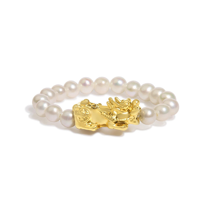 Anillo de banda ajustable con dije de dragón y perla cultivada de agua dulce en oro amarillo de 18K, foto 5