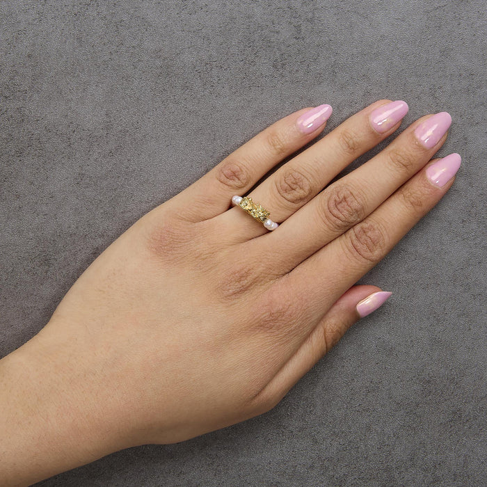 Anillo de banda ajustable con dije de dragón y perla cultivada de agua dulce en oro amarillo de 18K, foto 3