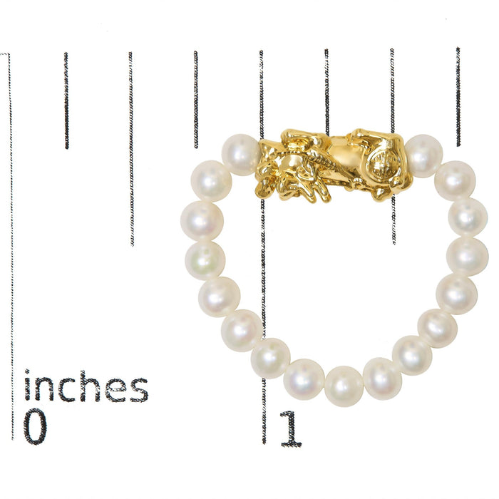Anillo de banda ajustable con dije de dragón y perla cultivada de agua dulce en oro amarillo de 18K, foto 7