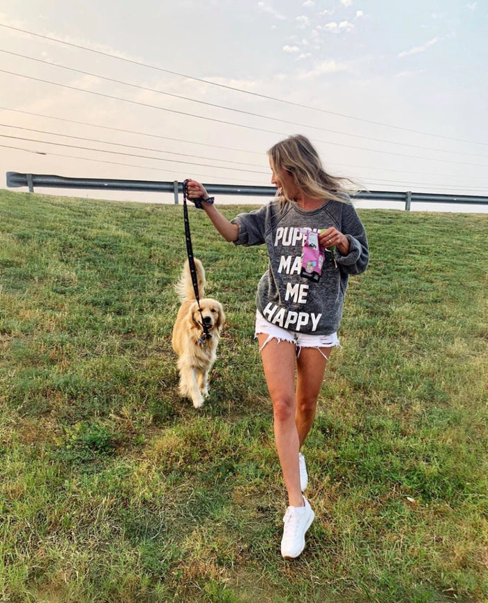 Puppies Make Me Happy Acid Wash Crewneck Sweatshirt