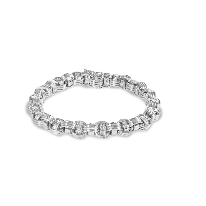 Pulsera de eslabones bizantinos anudados con diamantes de 1/2 ct. p.t. en oro blanco de 14K, foto 1