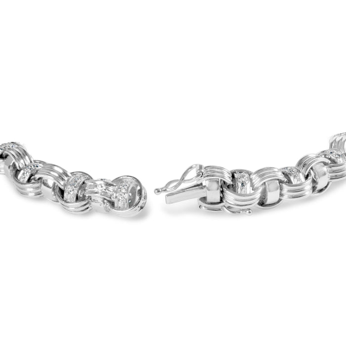 Pulsera de eslabones bizantinos anudados con diamantes de 1/2 ct. p.t. en oro blanco de 14K, foto 2