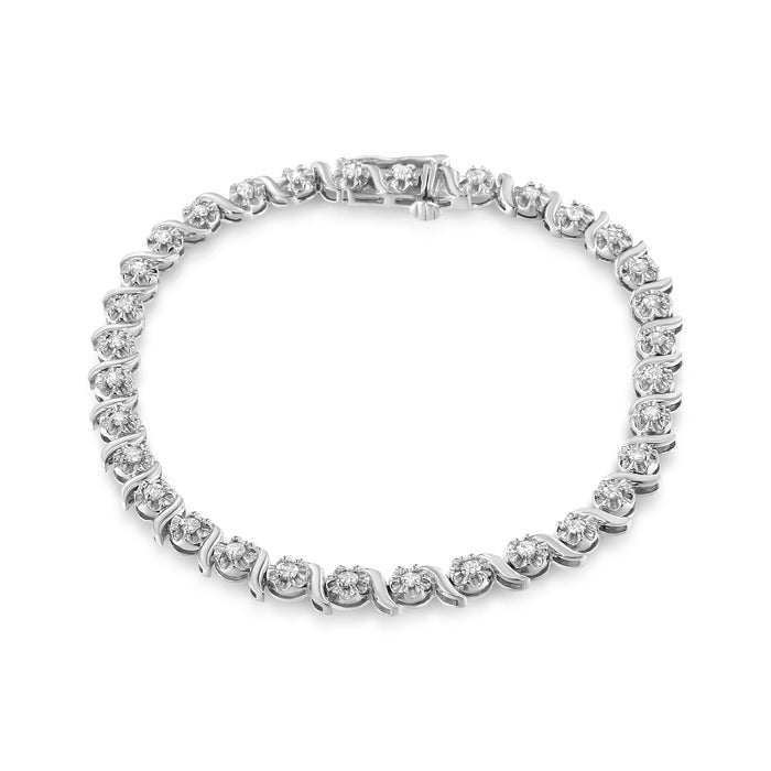 Pulsera tenis de eslabones curvos en espiral y ola con diamantes de 1 ct. p.t. en plata de ley, foto 1