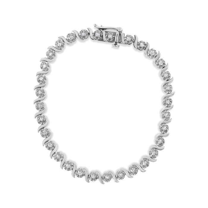 Pulsera tenis de eslabones curvos en espiral y ola con diamantes de 1 ct. p.t. en plata de ley, foto 2