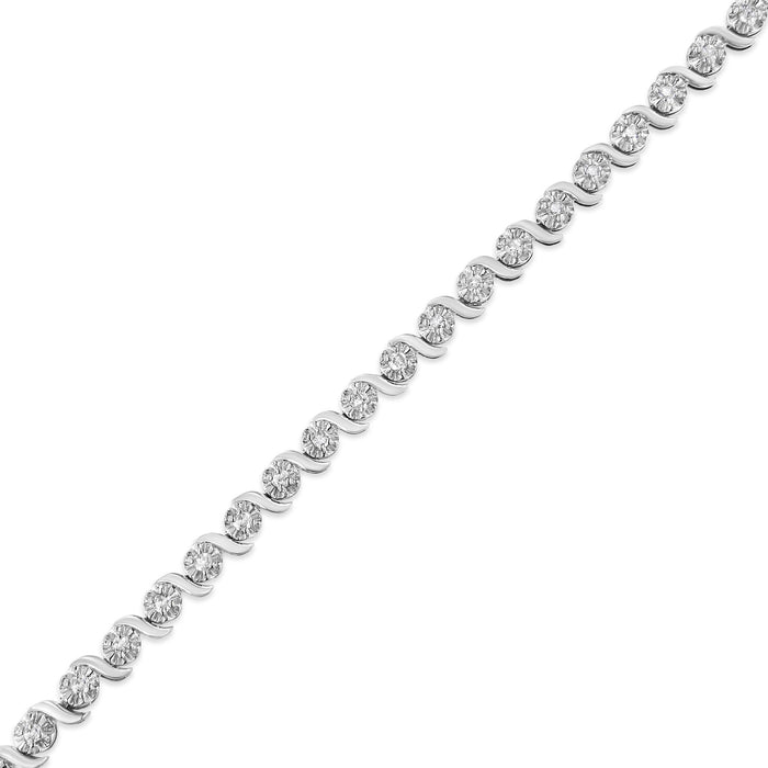 Pulsera tenis de eslabones curvos en espiral y ola con diamantes de 1 ct. p.t. en plata de ley, foto 5