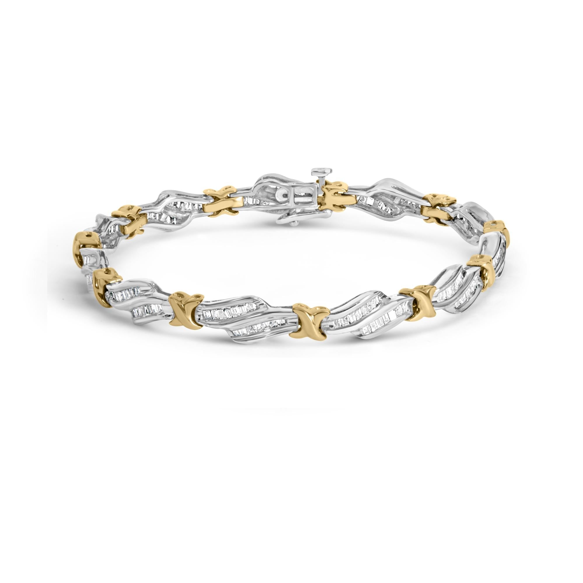 2 Ct. T.W. Channel-Set Baguette-Diamond Weave and X Spiral Link Bracelet in 10K Two-Tone Gold, photo 1