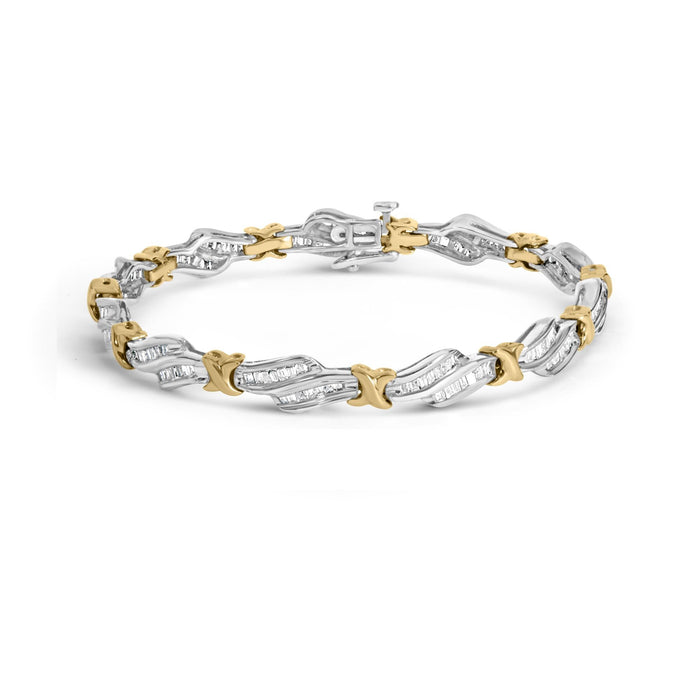 2 Ct. T.W. Channel-Set Baguette-Diamond Weave and X Spiral Link Bracelet in 10K Two-Tone Gold, photo 1