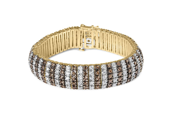 10 1/3 Ct. T.W. Alternating White and Treated Brown Diamond 5 Row Tennis Bracelet in 10K Yellow Gold, photo 1