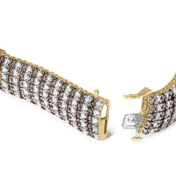 10 1/3 Ct. T.W. Alternating White and Treated Brown Diamond 5 Row Tennis Bracelet in 10K Yellow Gold, photo 2