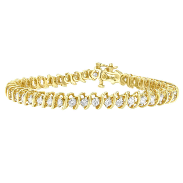 Pulsera de eslabones en espiral con diamantes redondos de 3 ct. p.t. en oro amarillo de 14K, foto 1