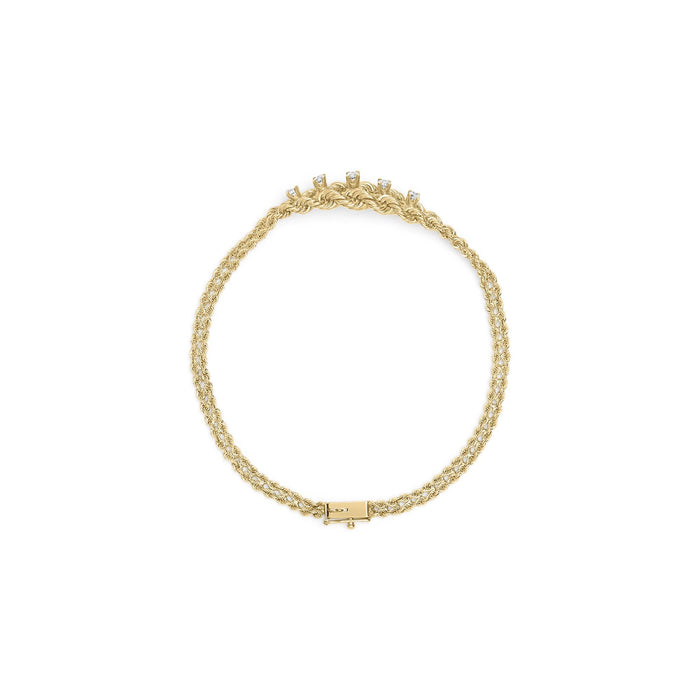Pulsera estilo cadena de cuerda con tejido de canasta y diamantes redondos de 1/4 ct. p.t. en oro amarillo de 10K, foto 4
