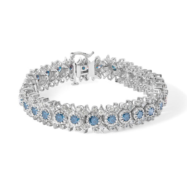 10 Ct. T.W. White and Treated Blue Diamond Vintage-Inspired Floral Cluster Link Bracelet in 14K White Gold, photo 1