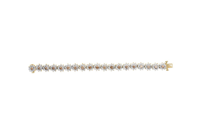 Pulsera de eslabones de halo y racimo floral con diamantes champán de 8 ct. p.t. en oro amarillo de 14K, foto 5