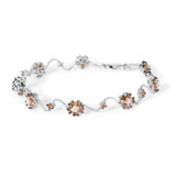 4 Ct. T.W. White and Treated Champagne Diamond Floral Cluster and Station Link Bracelet in 10K White Gold