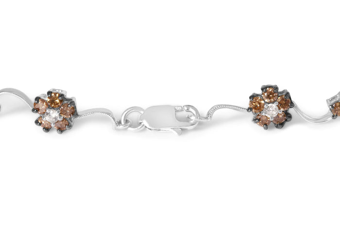 4 Ct. T.W. White and Treated Champagne Diamond Floral Cluster and Station Link Bracelet in 10K White Gold, photo 2