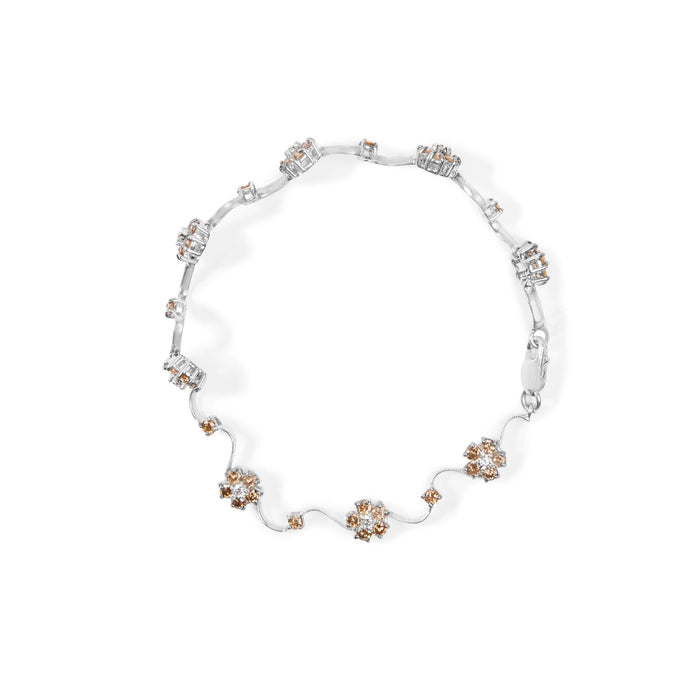 4 Ct. T.W. White and Treated Champagne Diamond Floral Cluster and Station Link Bracelet in 10K White Gold, photo 4