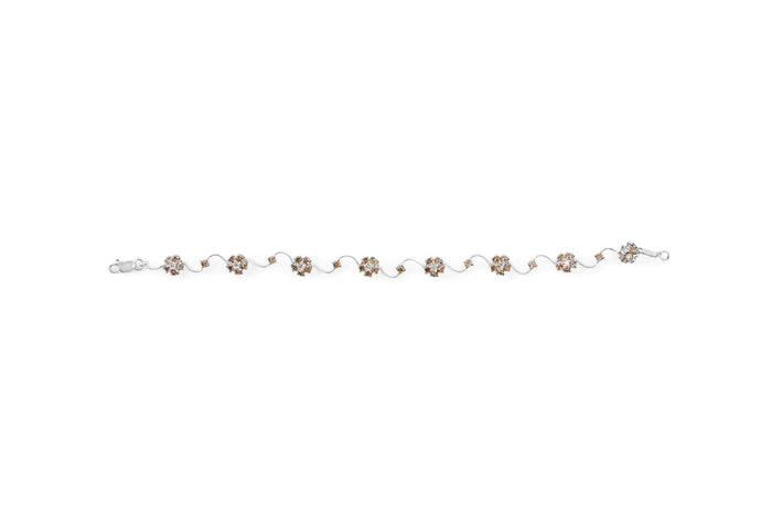 4 Ct. T.W. White and Treated Champagne Diamond Floral Cluster and Station Link Bracelet in 10K White Gold, photo 5