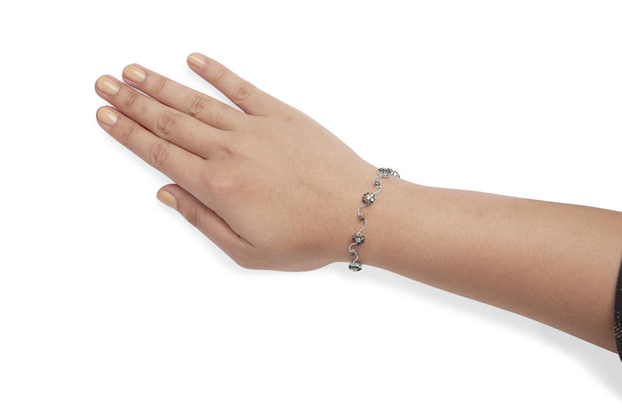 4 Ct. T.W. White and Treated Champagne Diamond Floral Cluster and Station Link Bracelet in 10K White Gold, photo 3