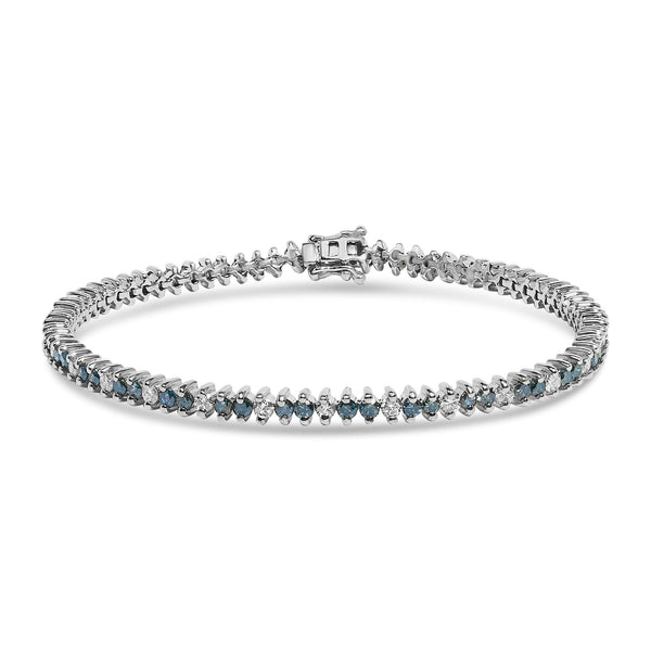 Pulsera con diamantes blancos y azules redondos de 3.70 ct. p.t. en oro blanco de 14K, foto 1