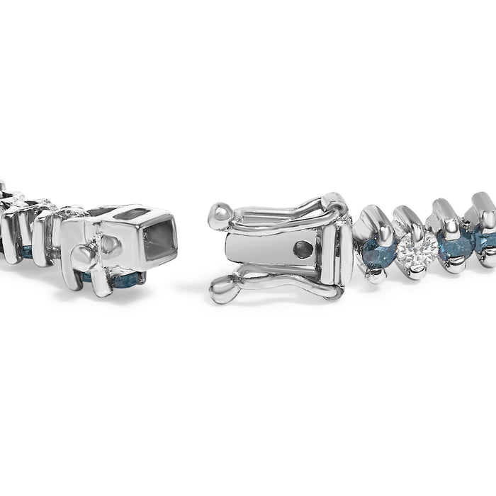 3.70 Ct. T.W. Round-Cut White and Blue Diamond Bracelet in 14K White Gold, photo 2