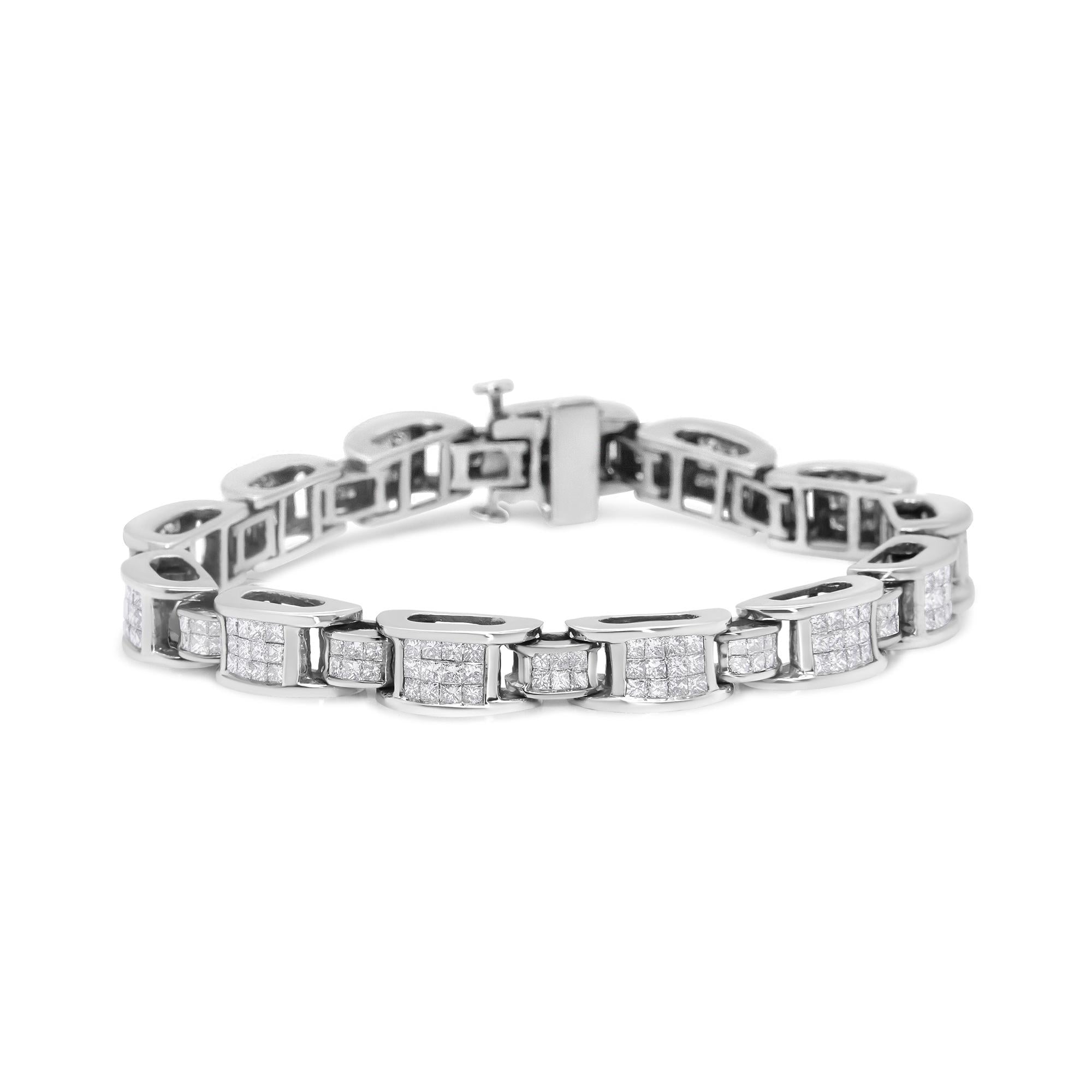 5 Ct. T.W. Princess-Cut Diamond Invisible-Set Alternating Size D Shaped Links Tennis Bracelet in 14K White Gold, photo 1