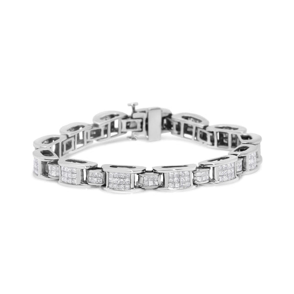 5 Ct. T.W. Princess-Cut Diamond Invisible-Set Alternating Size D Shaped Links Tennis Bracelet in 14K White Gold, photo 1