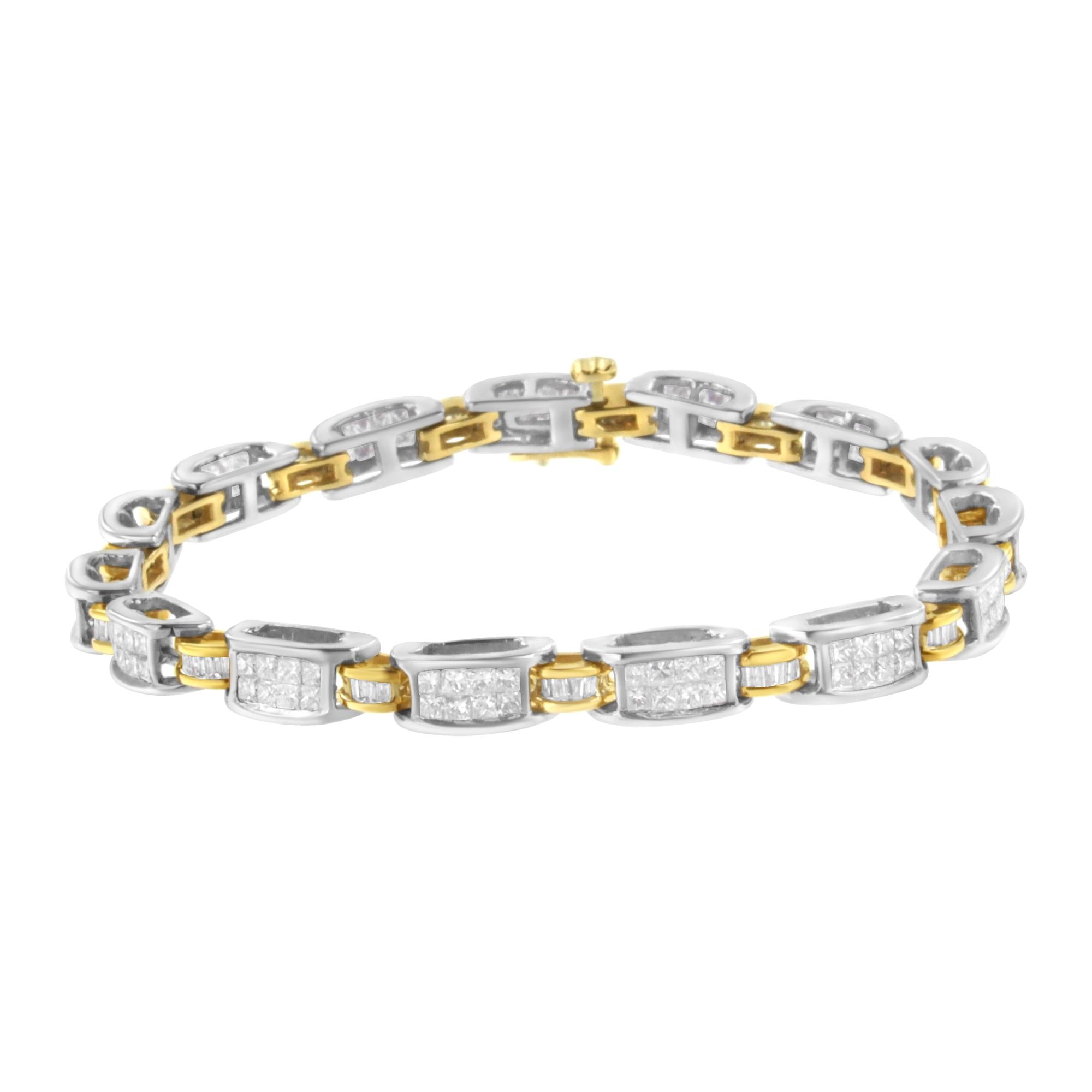 3 Ct. T.W. Princess and Baguette-Cut Diamond Link Bracelet in 14K Two-Tone Gold, photo 1