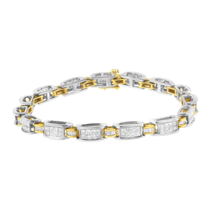 3 Ct. T.W. Princess and Baguette-Cut Diamond Link Bracelet in 14K Two-Tone Gold, photo 1