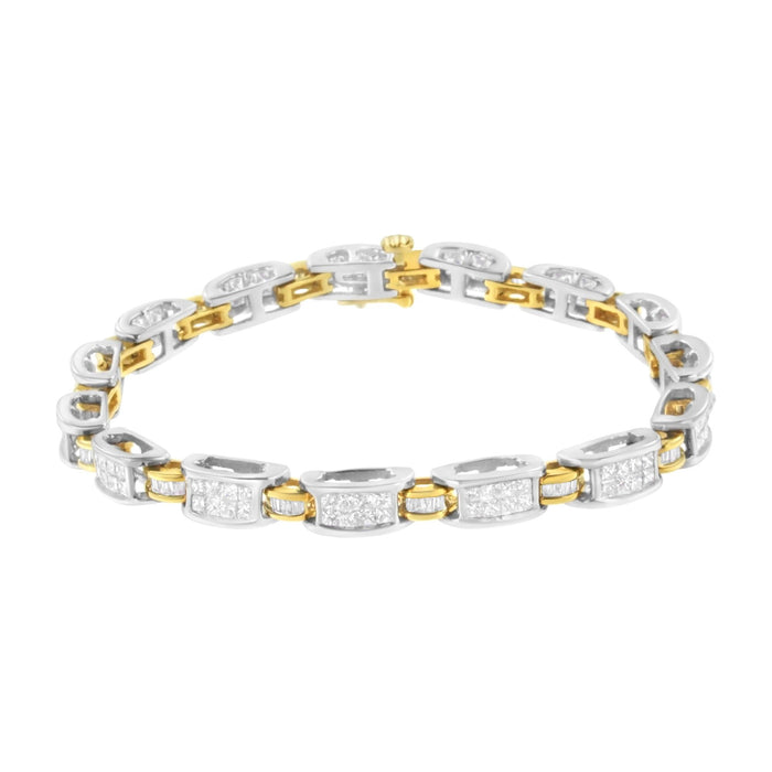 3 Ct. T.W. Princess and Baguette-Cut Diamond Link Bracelet in 14K Two-Tone Gold, photo 2