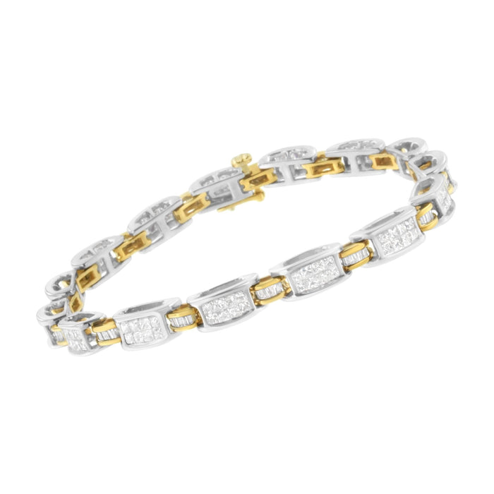 3 Ct. T.W. Princess and Baguette-Cut Diamond Link Bracelet in 14K Two-Tone Gold, photo 4