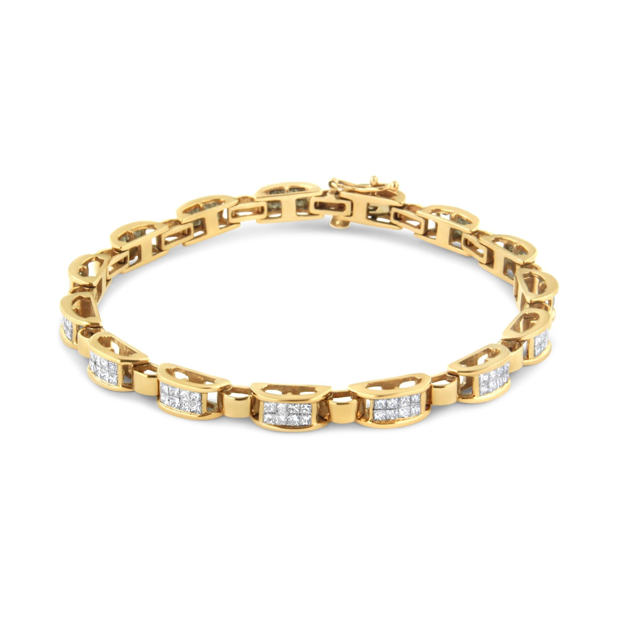 Pulsera tenis de eslabones con diamantes talla princesa de 2 1/2 ct. p.t. en oro amarillo de 14K, foto 1
