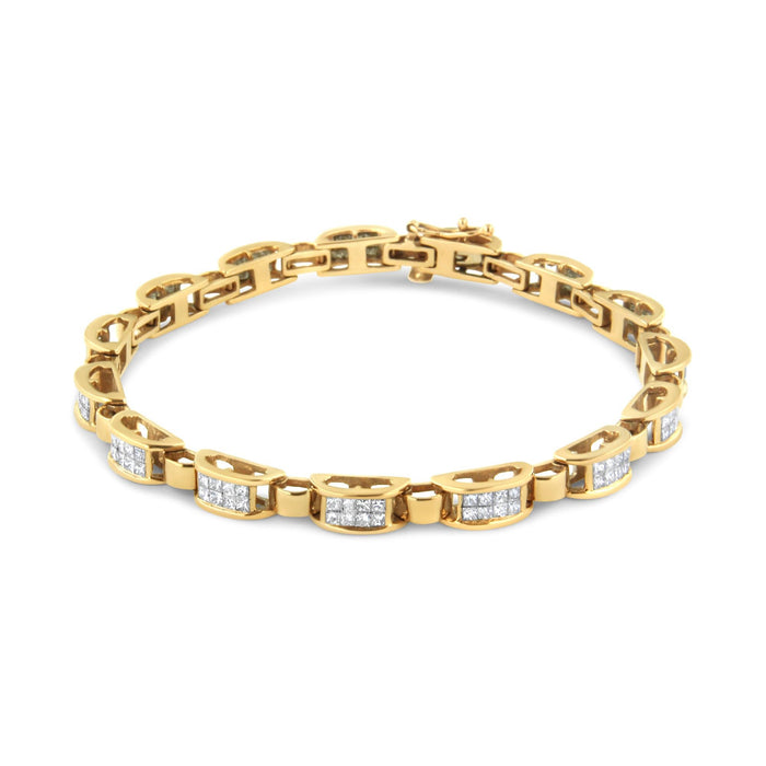 Pulsera tenis de eslabones con diamantes talla princesa de 2 1/2 ct. p.t. en oro amarillo de 14K, foto 1