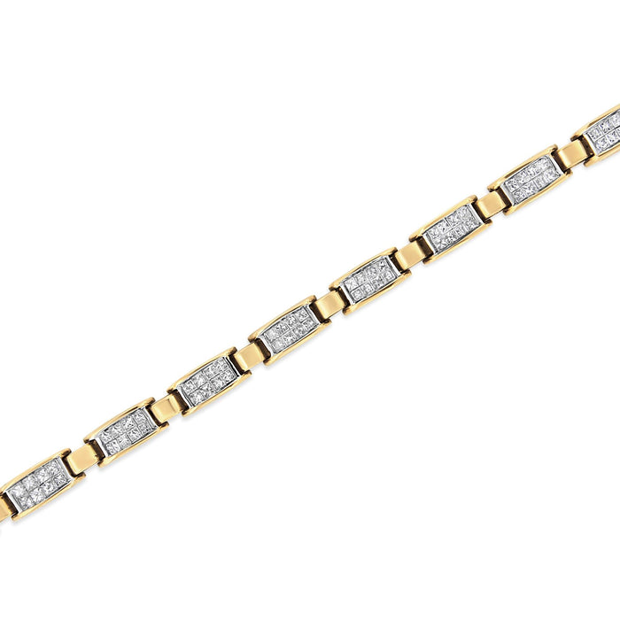 Pulsera tenis de eslabones con diamantes talla princesa de 2 1/2 ct. p.t. en oro amarillo de 14K, foto 5