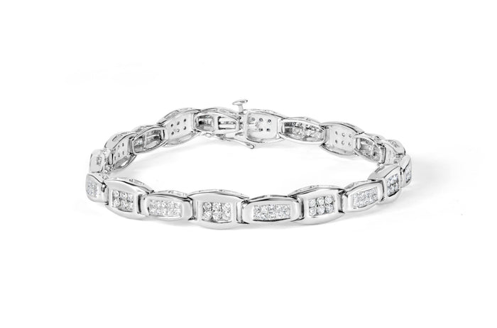 2 1/2 Ct. T.W. Round-Brilliant and Baguette-Cut Diamond Alternating Flared Links Tennis Bracelet in 14K White Gold, photo 1