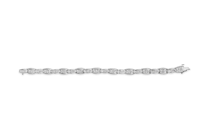 2 1/2 Ct. T.W. Round-Brilliant and Baguette-Cut Diamond Alternating Flared Links Tennis Bracelet in 14K White Gold, photo 4
