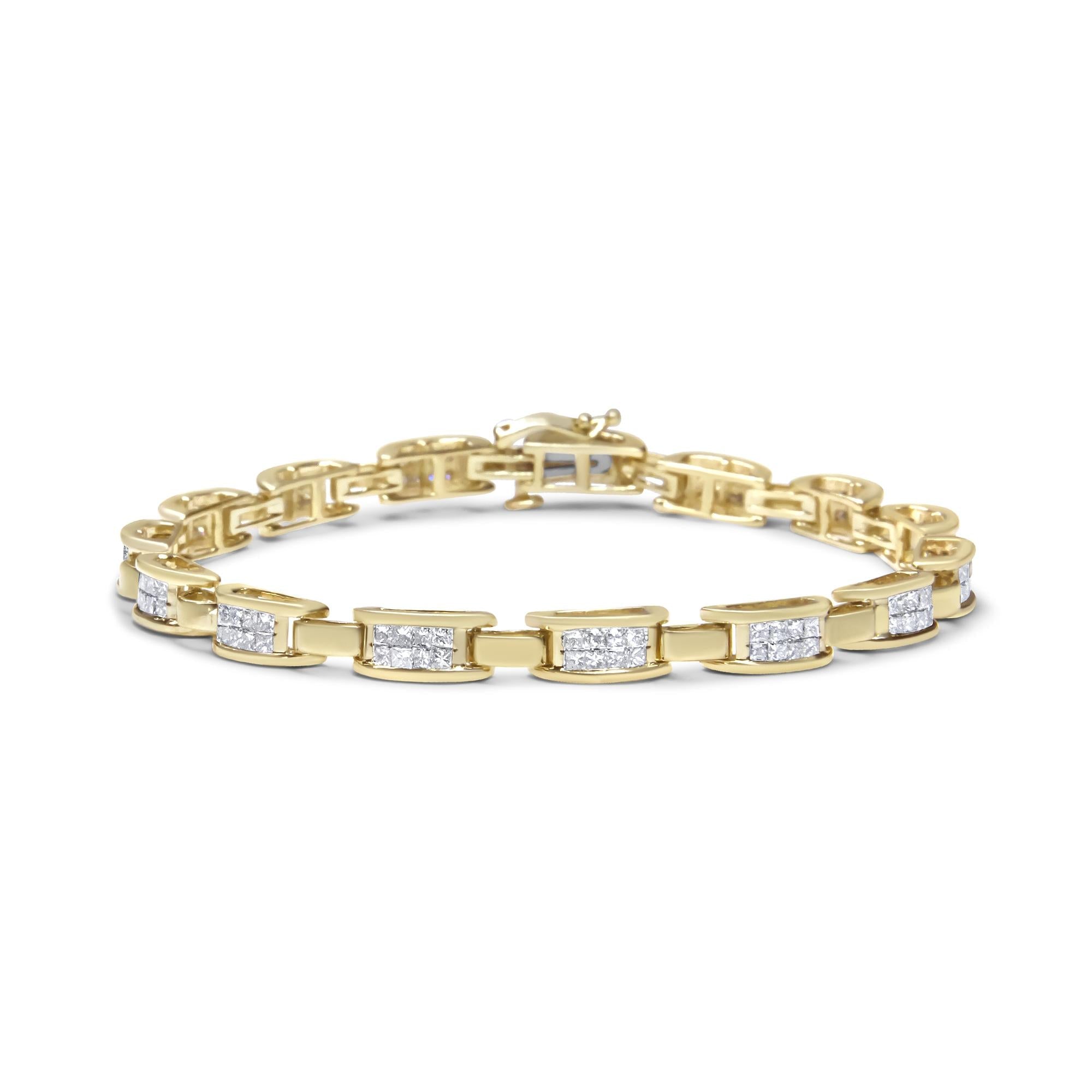 2 Ct. T.W. Invisible-Set Princess-Cut Diamond Rectangular Link Bracelet in 10K Yellow Gold, photo 1