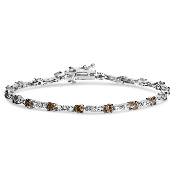 Pulsera de eslabones de barra con diamantes champán de 2 1/4 ct. p.t. en oro blanco de 14K, foto 1