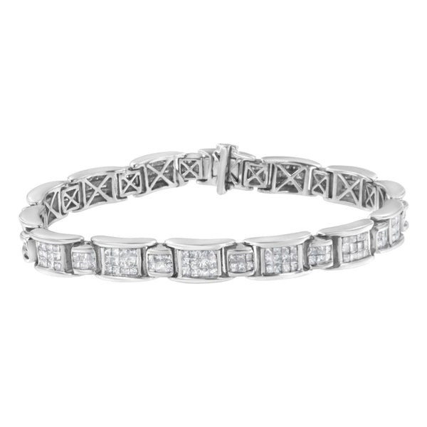 5 Ct. T.W. Princess-Cut Diamond Rectangular Alternating Station Tennis Bracelet in 14K White Gold, photo 1