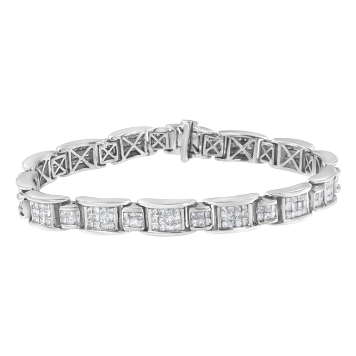5 Ct. T.W. Princess-Cut Diamond Rectangular Alternating Station Tennis Bracelet in 14K White Gold, photo 1
