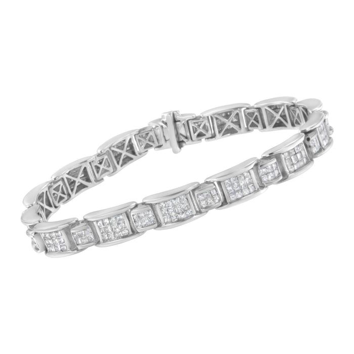 5 Ct. T.W. Princess-Cut Diamond Rectangular Alternating Station Tennis Bracelet in 14K White Gold, photo 4