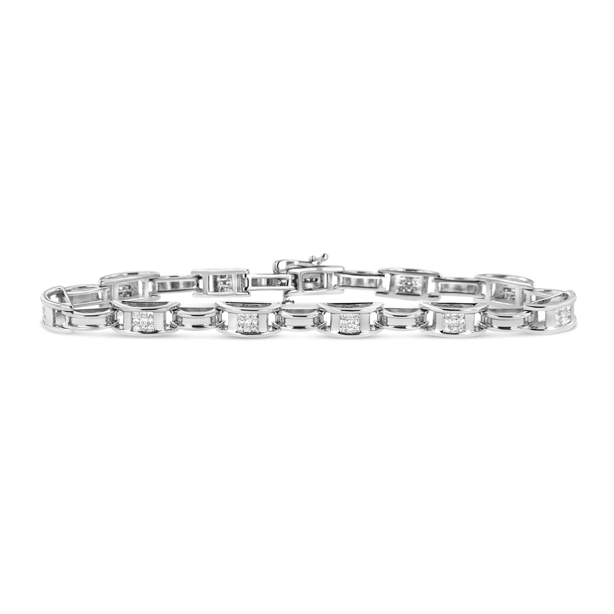 Pulsera tenis de eslabones alternos de engaste invisible con diamantes de 1 ct. p.t. en oro blanco de 14K, foto 1