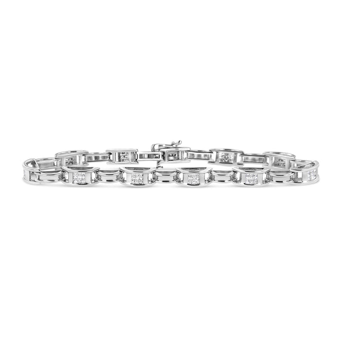Pulsera tenis de eslabones alternos de engaste invisible con diamantes de 1 ct. p.t. en oro blanco de 14K, foto 1